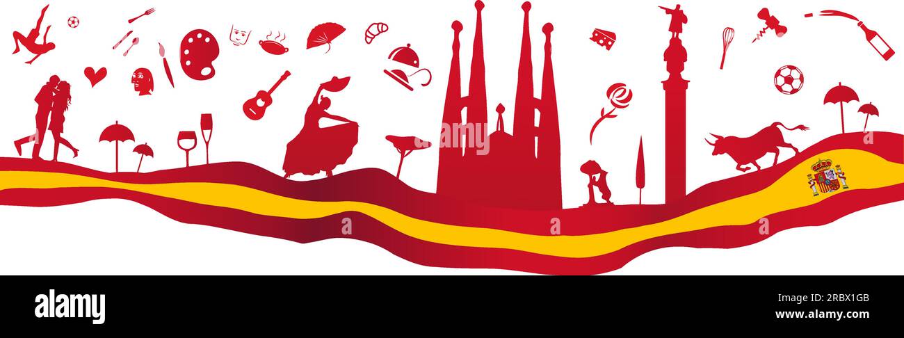 Waving horizontal Spain flag. vector Stock Vector
