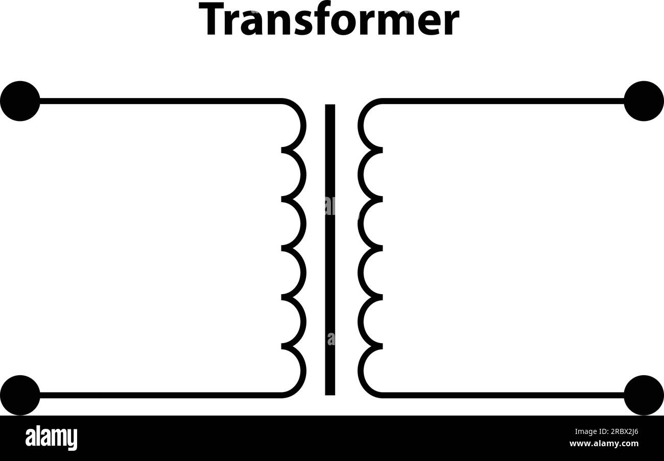 Transformer. electronic symbol. Illustration of basic circuit symbols. Electrical symbols, study content of physics students.  electrical circuits. Stock Vector