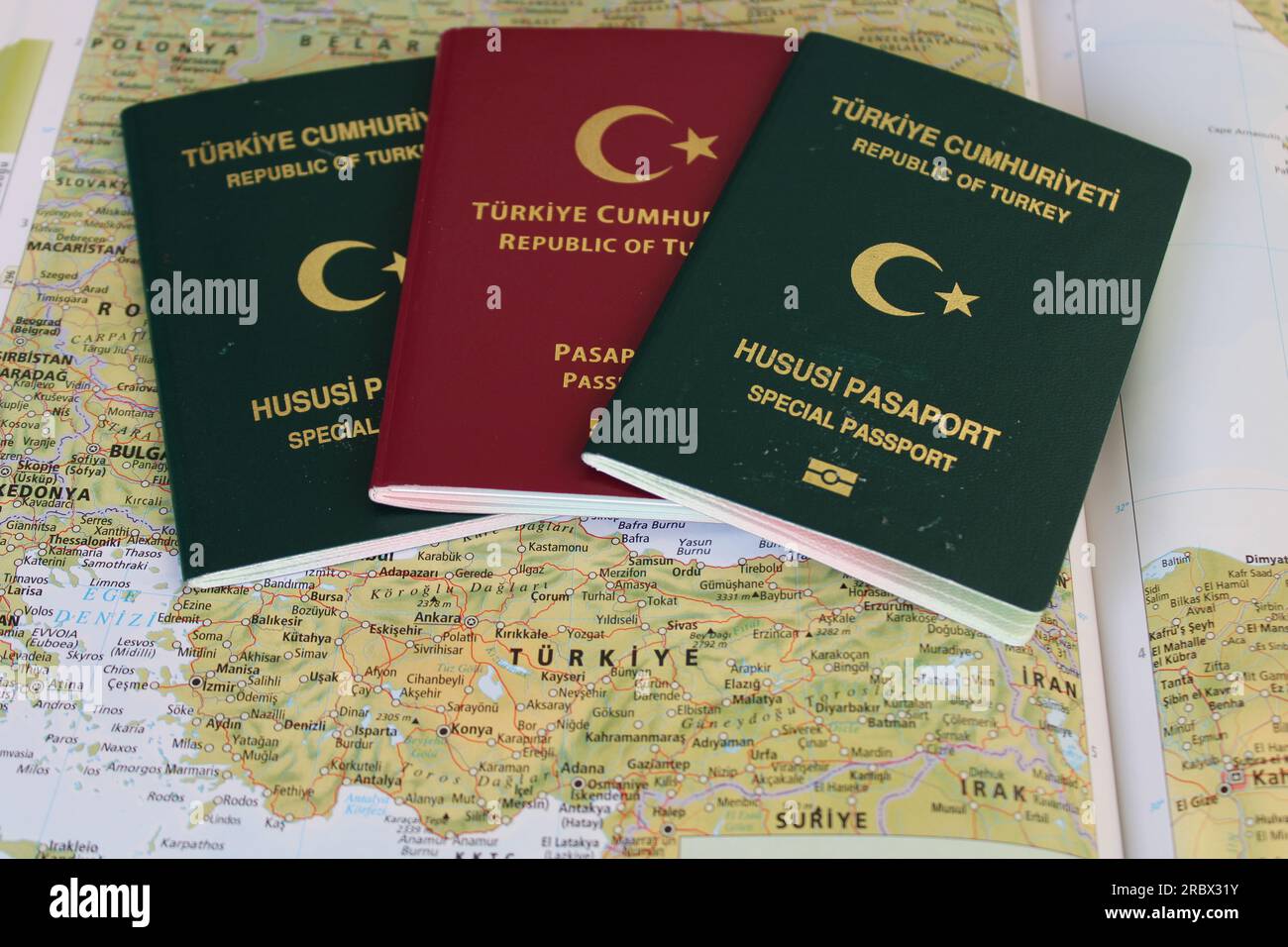 Turkish passports are on a map of Turkey. High quality photo Stock