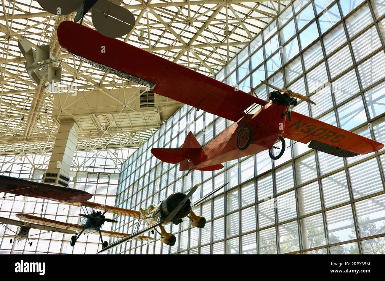 1929 Aeronca C-2  single seat monoplane light aircraft suspended in the Great Gallery The Museum of Flight Seattle Washington State USA Stock Photo