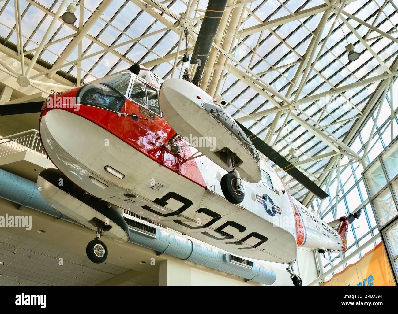1966 Sikorsky (S-62A) HH-52A Seaguard helicopter suspended from the ceiling in the Great Gallery The Museum of Flight Seattle Washington State USA Stock Photo