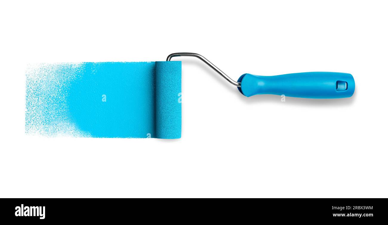 Paint roller with aqua blue stroke isolated on white Stock Photo - Alamy
