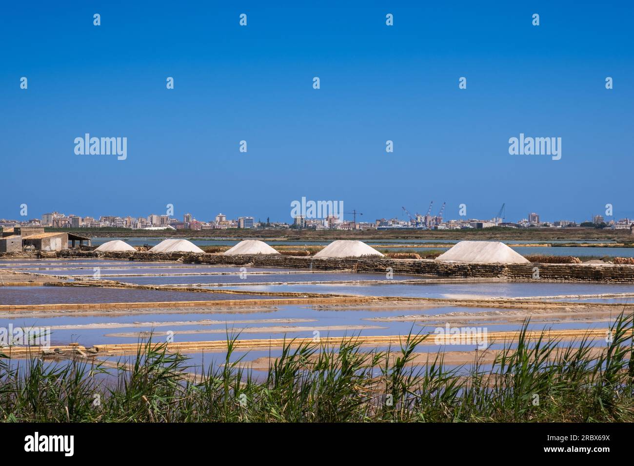 Salt evoporation pond in Marsala, Trapani province, Sicily Stock Photo