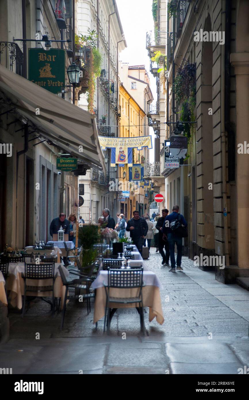 Via Conte Verde, historic city center, Turin, Piedmont, Italy, Europe Stock Photo