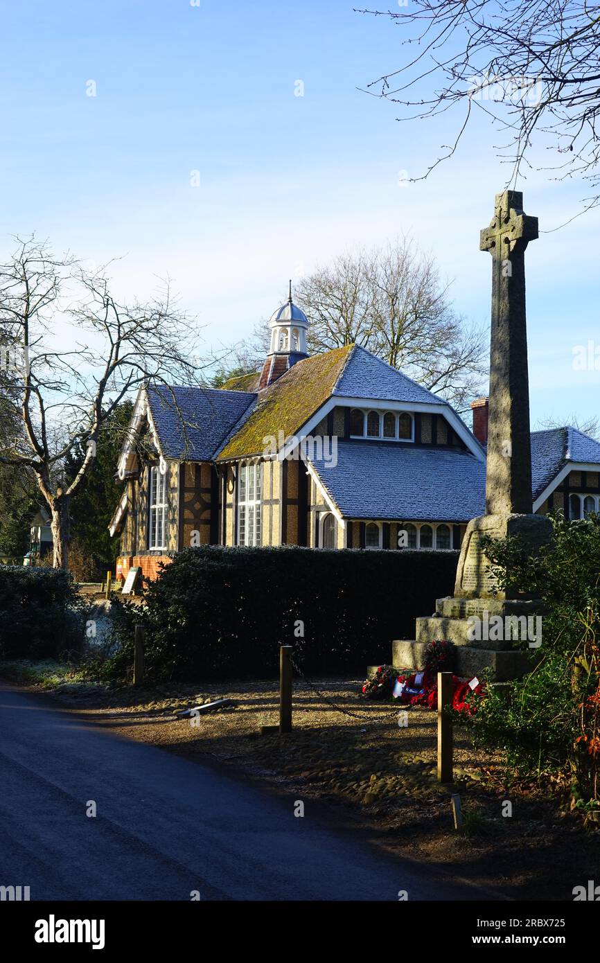 The War Memorial and Village Hall at Old Warden, Bedfordshire Stock