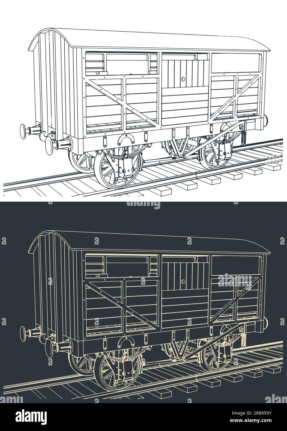 Stylized vector illustrations of sketches of  retro cattle wagon Stock Vector