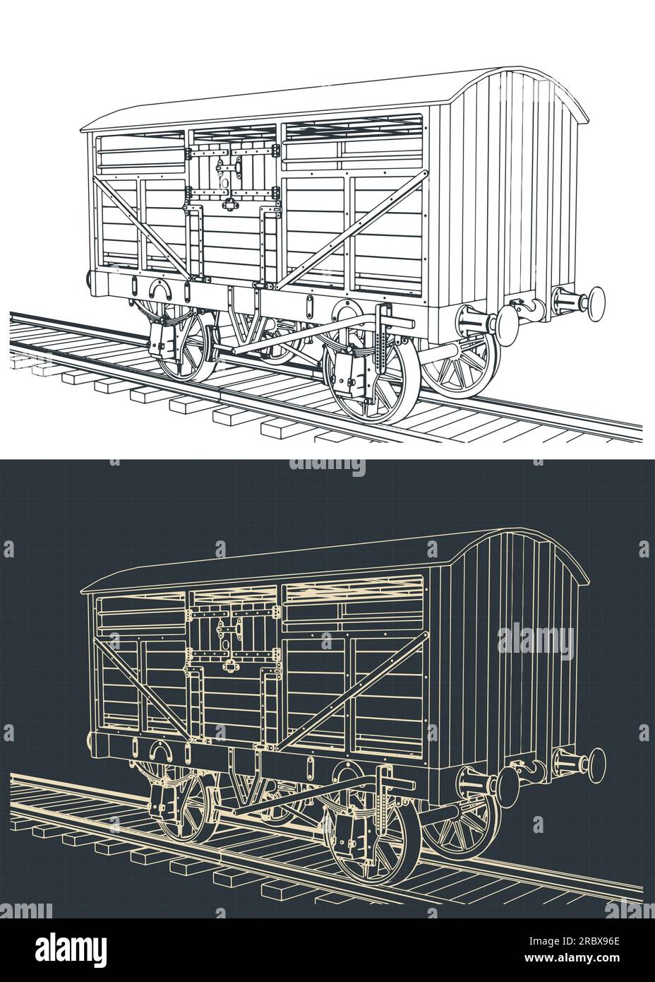 Stylized vector illustrations of sketches of cattle wagon retro wagon Stock Vector