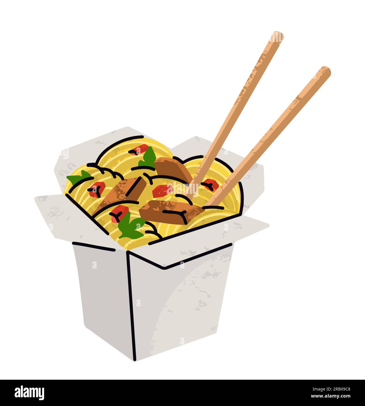 fast food, noodles cartoon icons set, simple flat style, street high ...