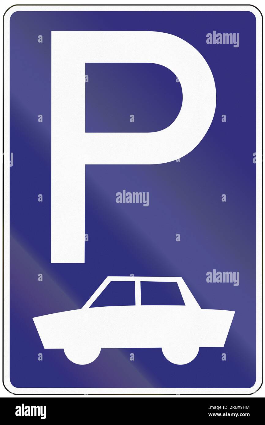 Old design (1971) of a German sign on a parking place for cars. Stock Photo