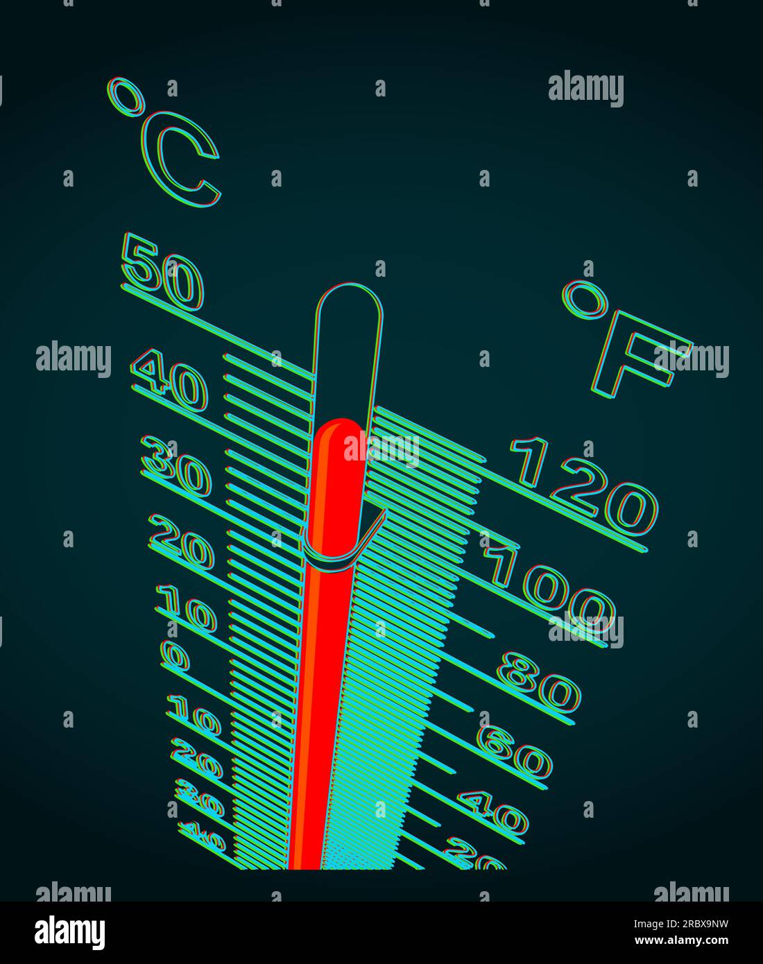 Stylized vector illustration of a thermometer with high temperature on ...