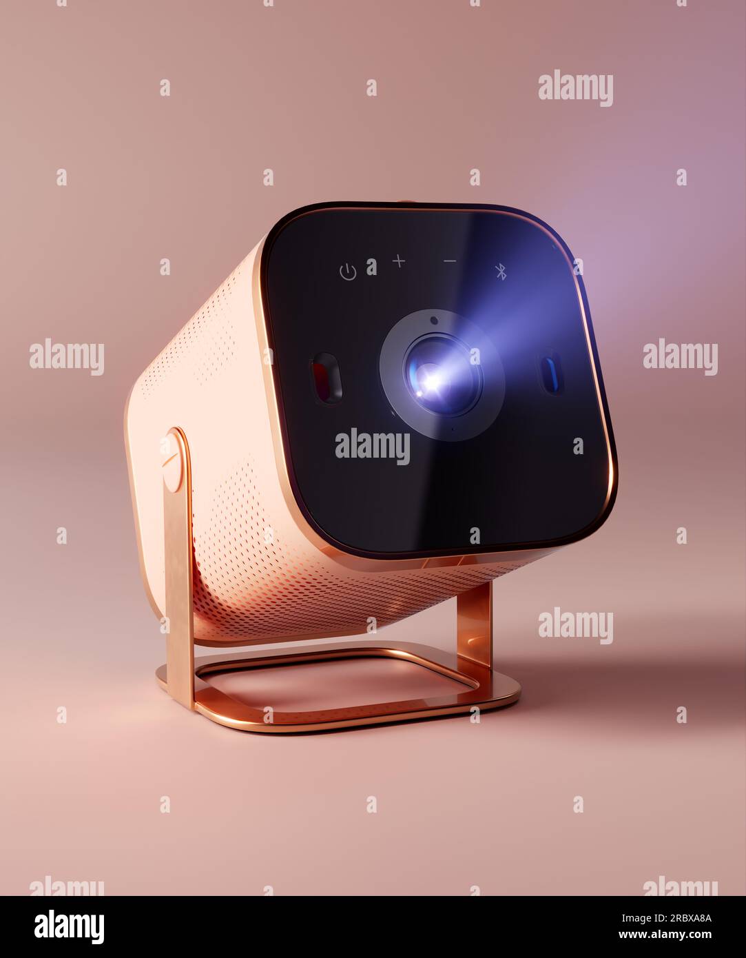3D rendering image showcases a stylish and elegant mini projector in a
