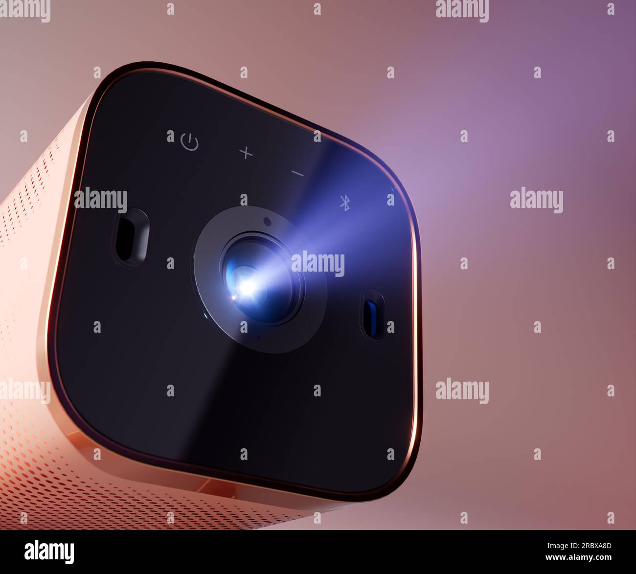 3D rendering image showcases a stylish and elegant mini projector in a
