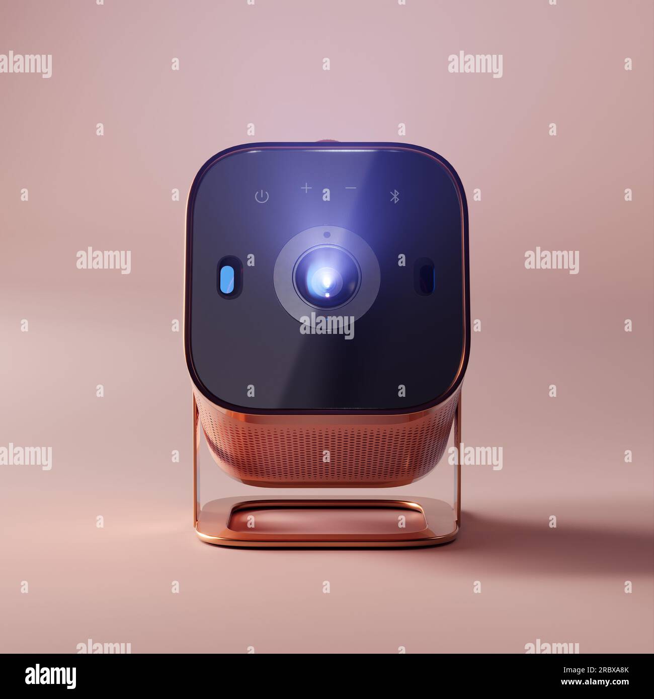 3D rendering image showcases a stylish and elegant mini projector in a