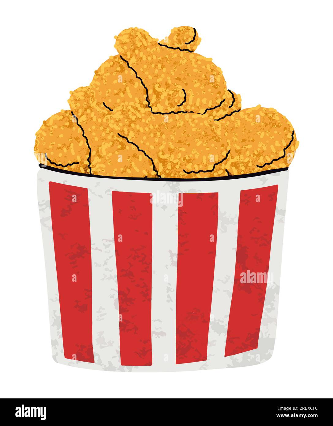 fast food, bucket of wings cartoon icons set, simple flat style, street