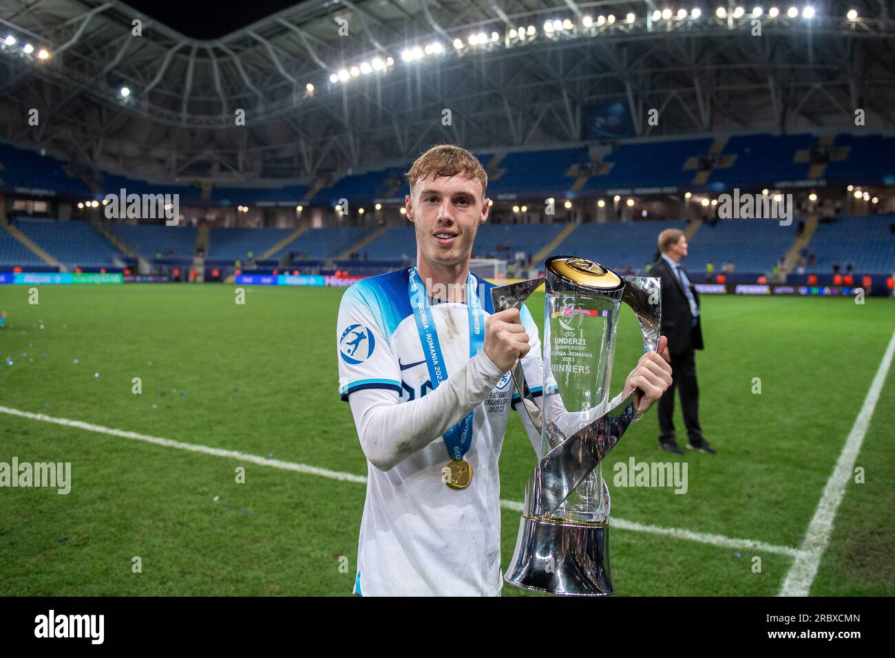 BATUMI, GEORGIA - JULY 8: Cole Palmer of England celebrates with trophy during the UEFA Under-21 Euro 2023 final match between England and Spain on Ju Stock Photo