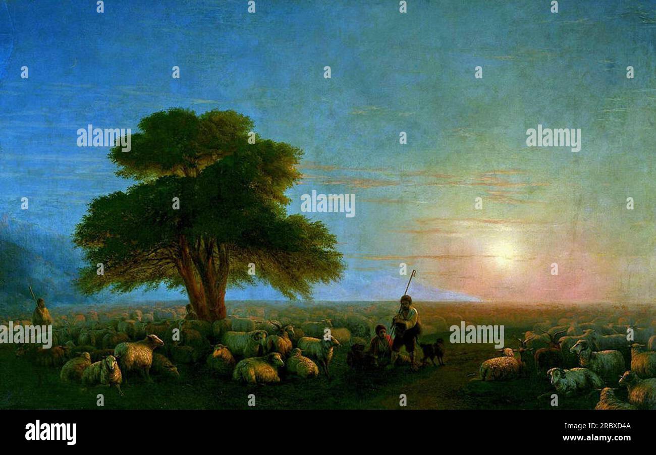 Shepherds with a Flock of Sheep by Ivan Aivazovsky Stock Photo - Alamy