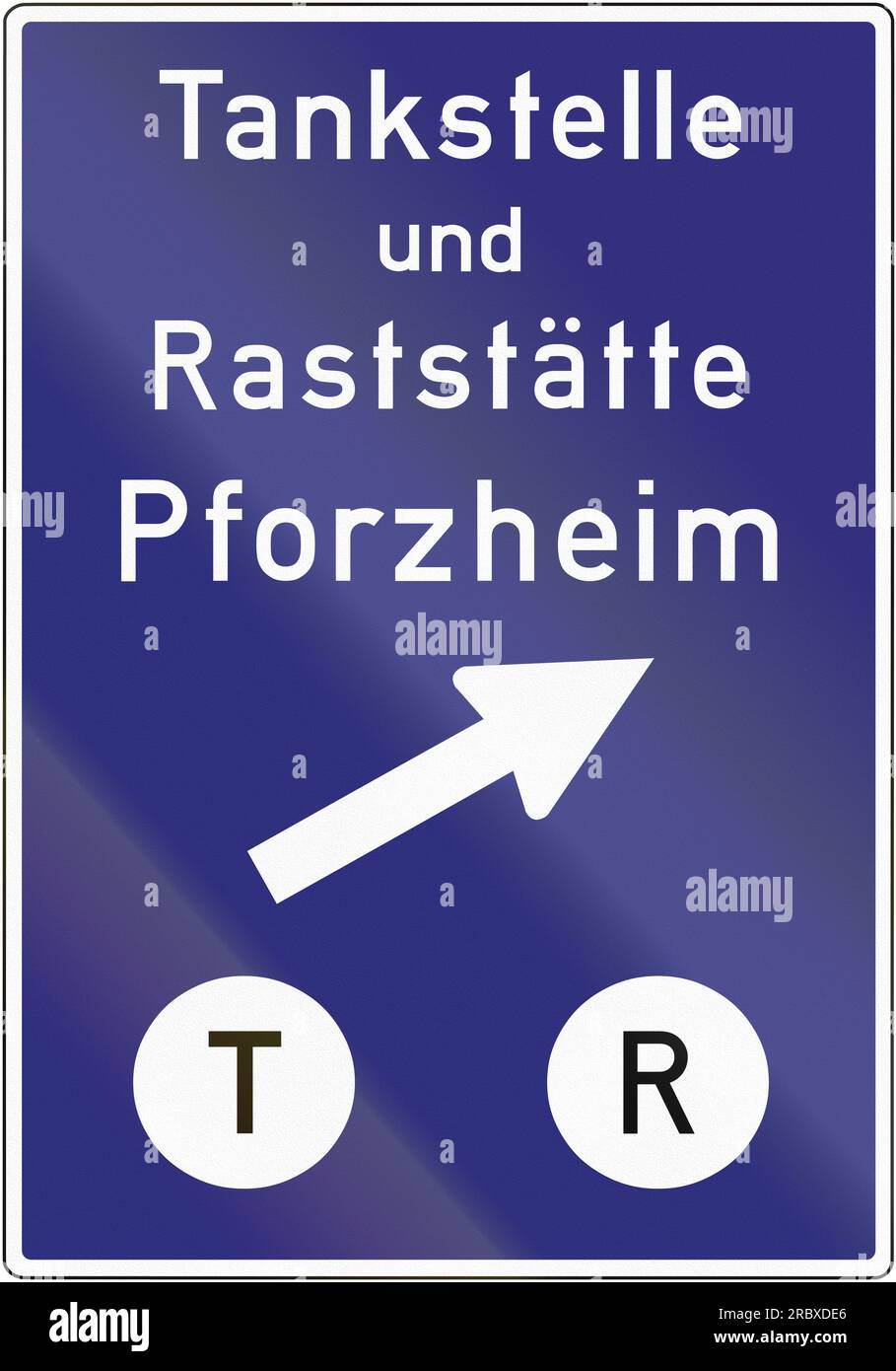 German highway sign pointing to a road service (Raststaette). Stock Photo