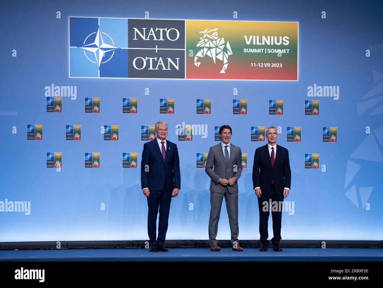 Canada Prime Minister Justin Trudeau stands with NATO Secretary General ...