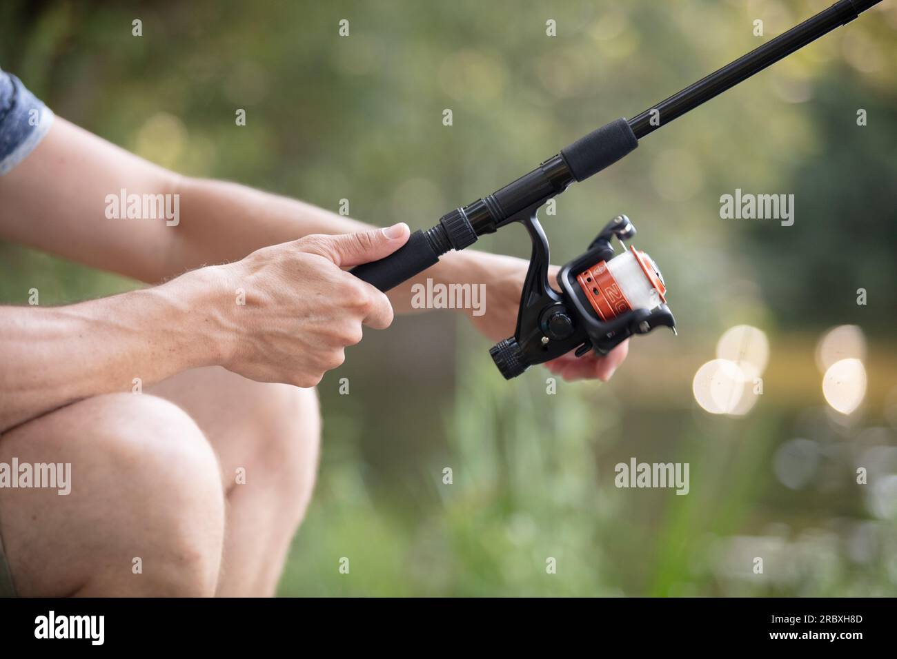 close up of a man fishing Stock Photo