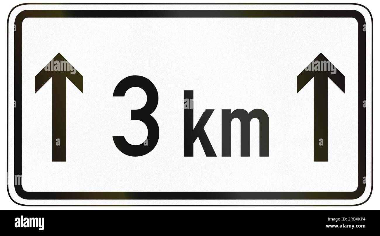 German traffic sign additional panel to specify the meaning of other signs: For the following 3 kilometers. Stock Photo