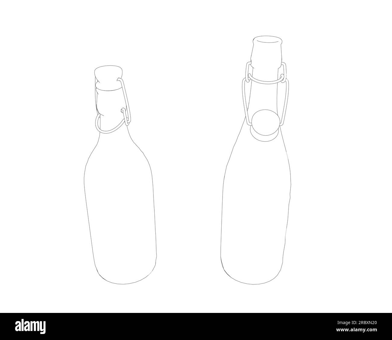 Contour wine bottles on white background. Contour Open and closed