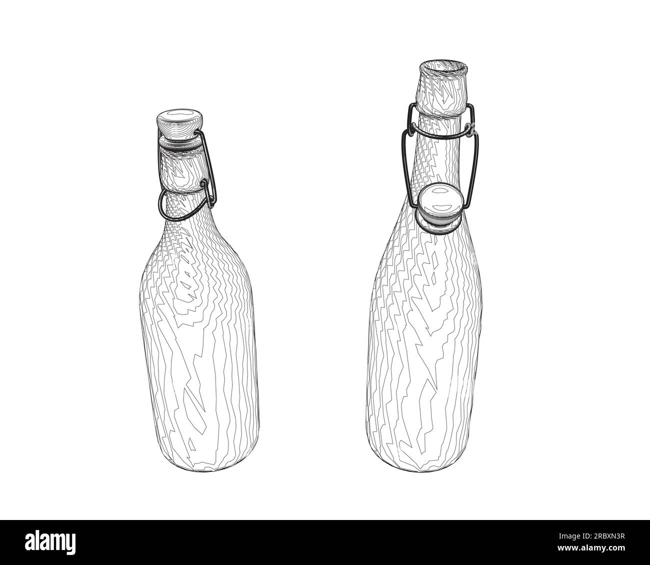 Contour wine bottles on white background. Contour Open and closed bottle of wine. Vector illustration. Stock Vector