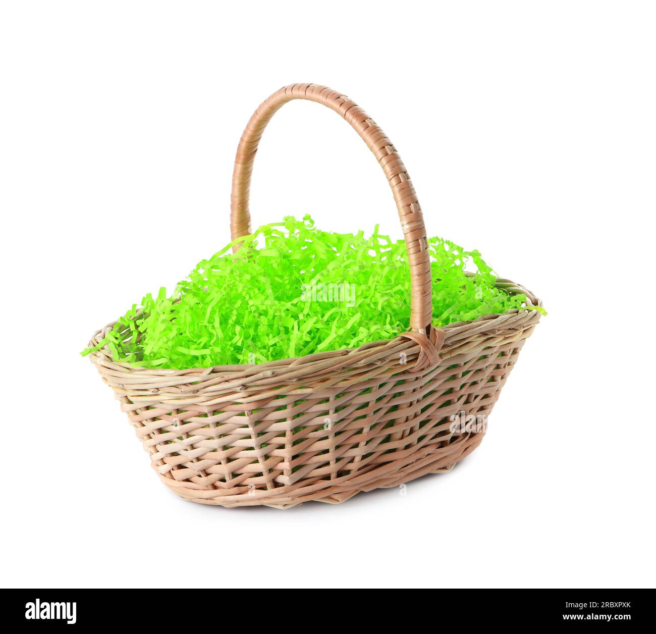 Easter wicker basket with decorated grass isolated on white Stock Photo ...