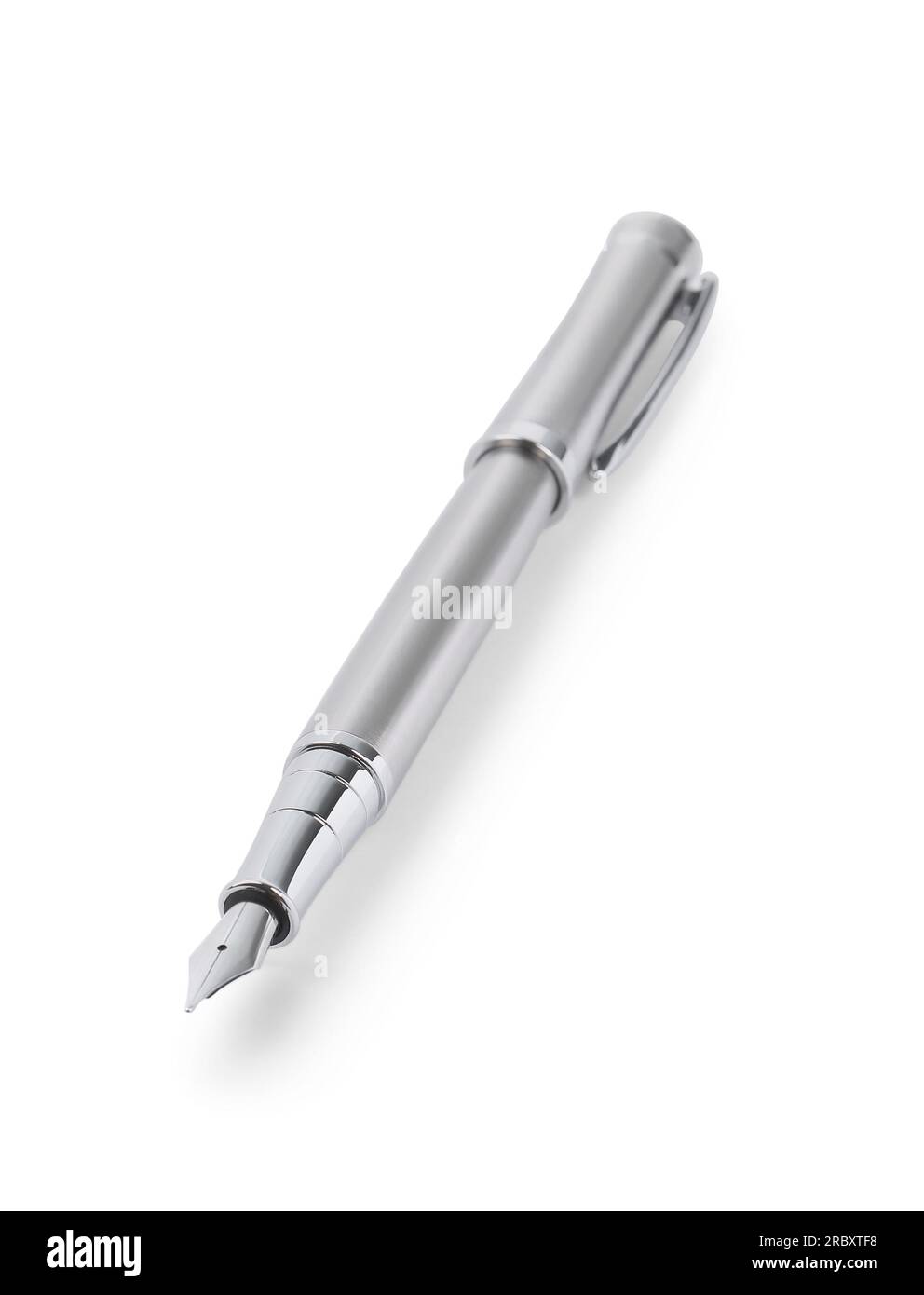 Stylish silver fountain pen isolated on white Stock Photo - Alamy