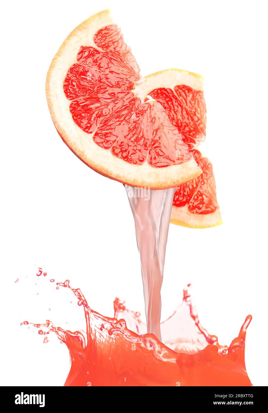 Pouring freshly squeezed juice from grapefruit on white background Stock Photo