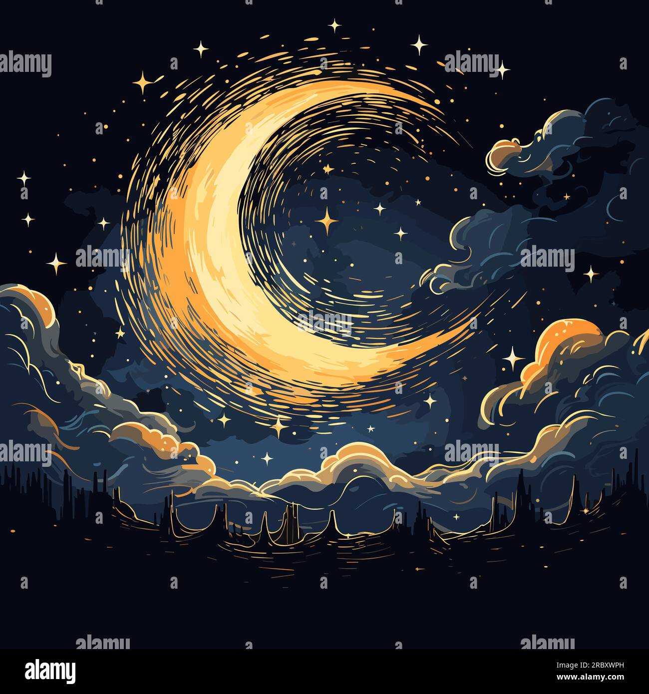 Moon. Moon hand-drawn comic illustration. Vector doodle style cartoon ...