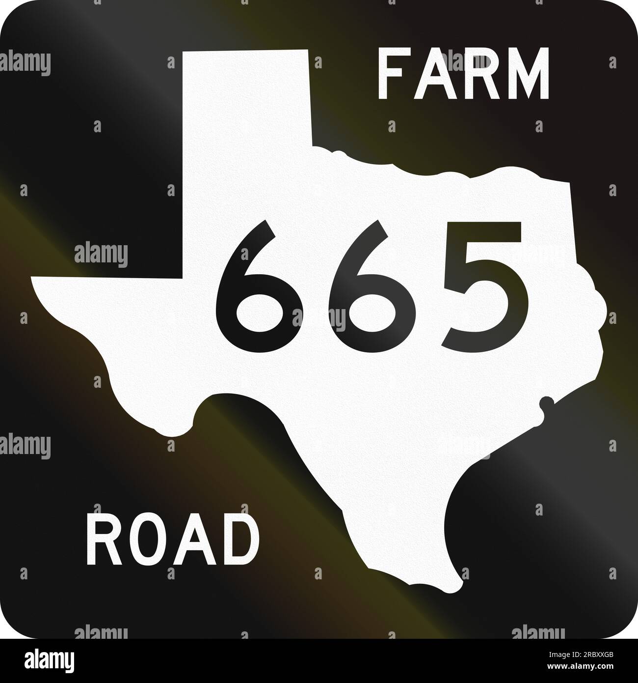 US farm-to-market-road shield in texas. The sign contains a silhouette of the state. Stock Photo