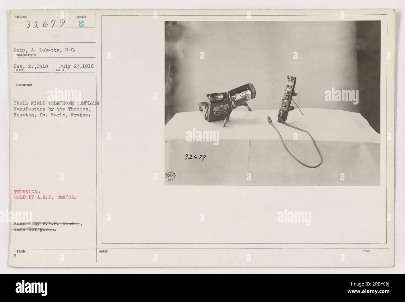Image of a small field telephone complete, manufactured by Thomson