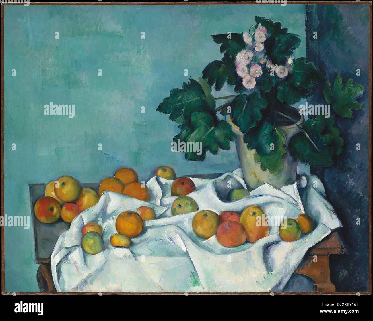 Still Life with Apples and a Pot of Primroses 1890 by Paul Cezanne ...