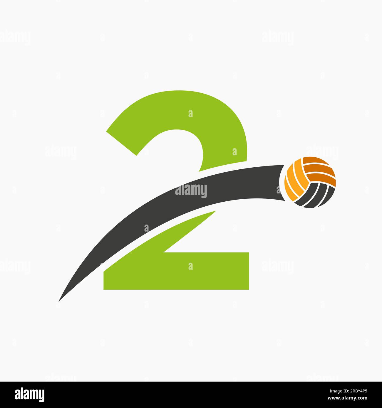 Volleyball Logo On Letter 2 With Moving Volleyball Ball Icon. Volley Ball Symbol Stock Vector