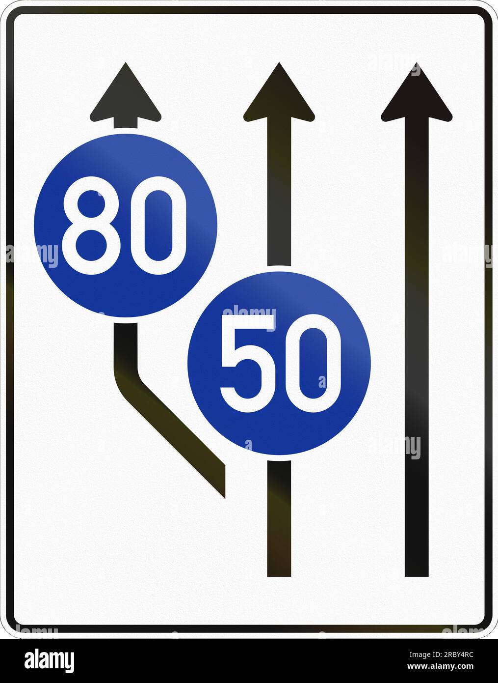 German road sign Two lanes three lanes with minimum speeds on