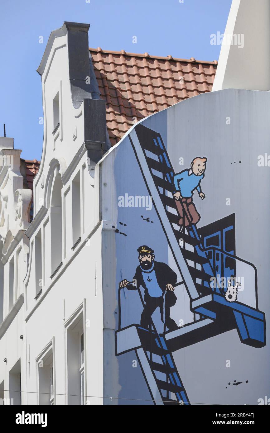 Tintin mural on side of building Brussels Belgium Europe Stock Photo