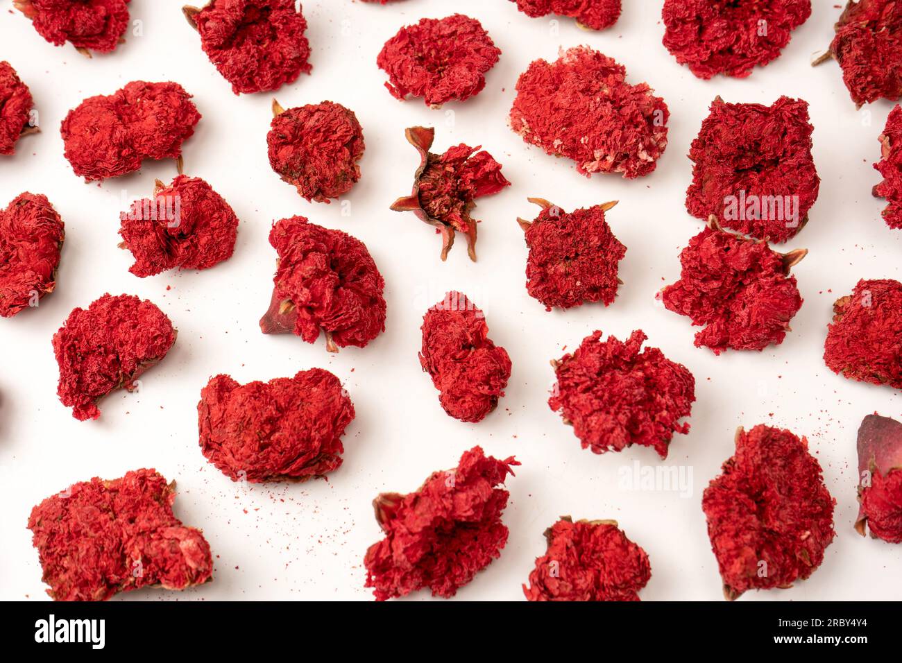Dried pomegranate flower isolated on a white background. Top view. Stock Photo