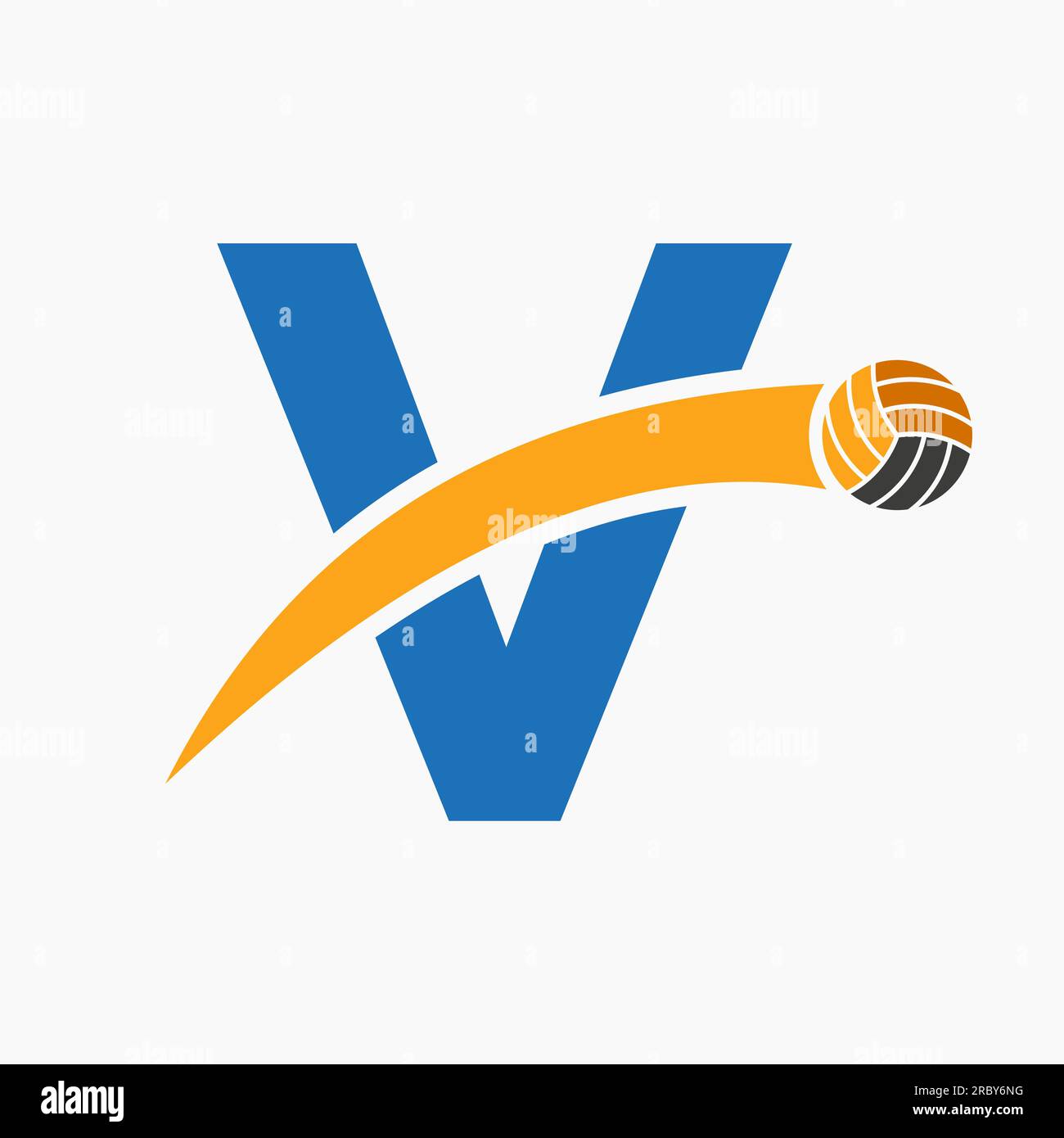 Volleyball Logo On Letter V With Moving Volleyball Ball Icon. Volley