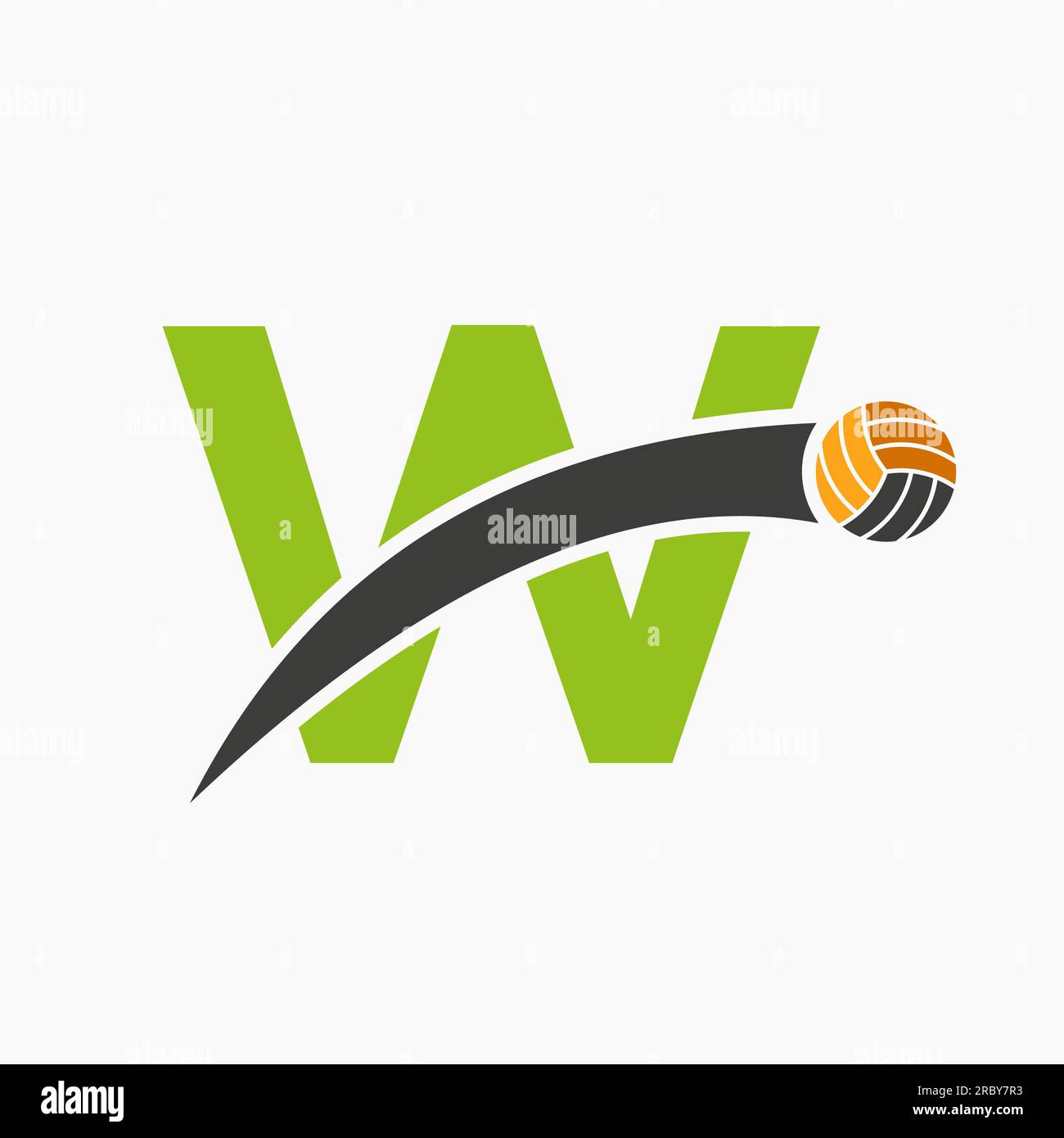 Volleyball Logo On Letter W With Moving Volleyball Ball Icon. Volley Ball Symbol Stock Vector