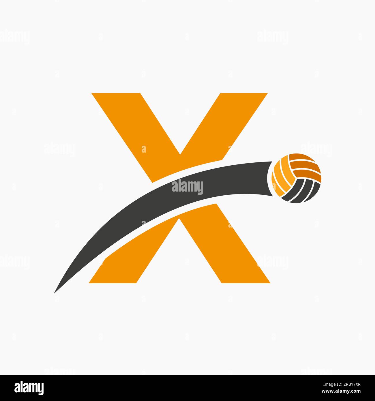 Volleyball Logo On Letter X With Moving Volleyball Ball Icon. Volley Ball Symbol Stock Vector