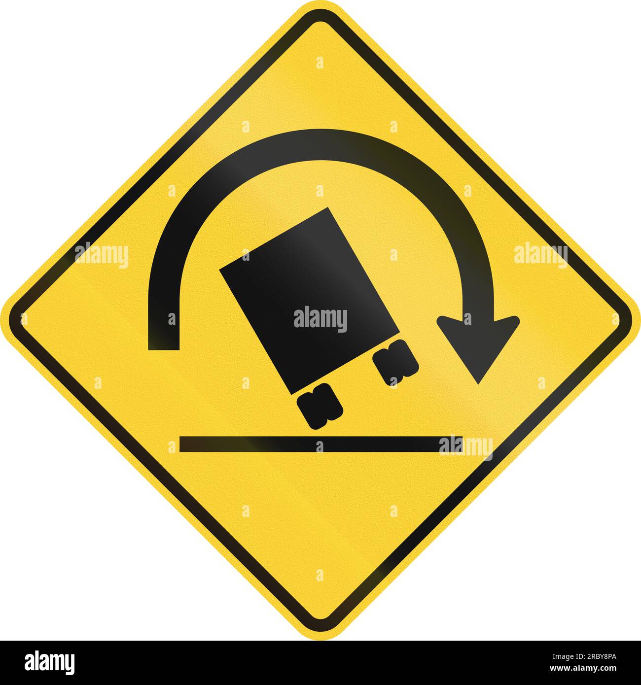 US road warning sign Trucks may tip over on curve Stock Photo Alamy