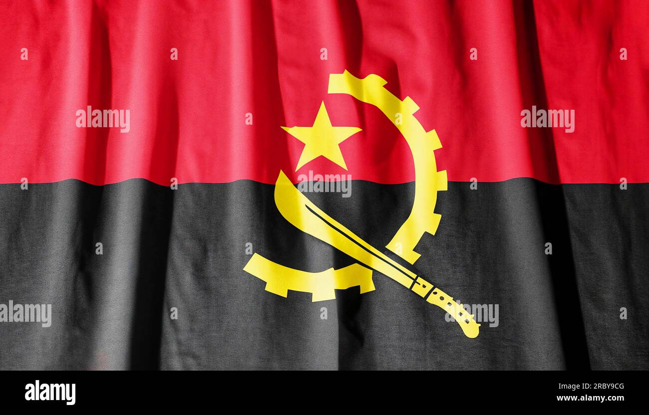 close up waving flag of Angola. flag symbols of Angola Stock Photo Alamy