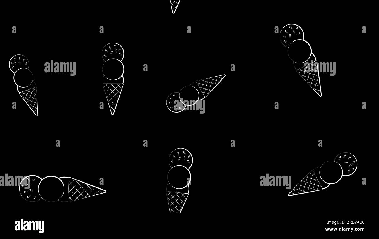 ice cream in balls in a waffle cup on a black background, pattern ...