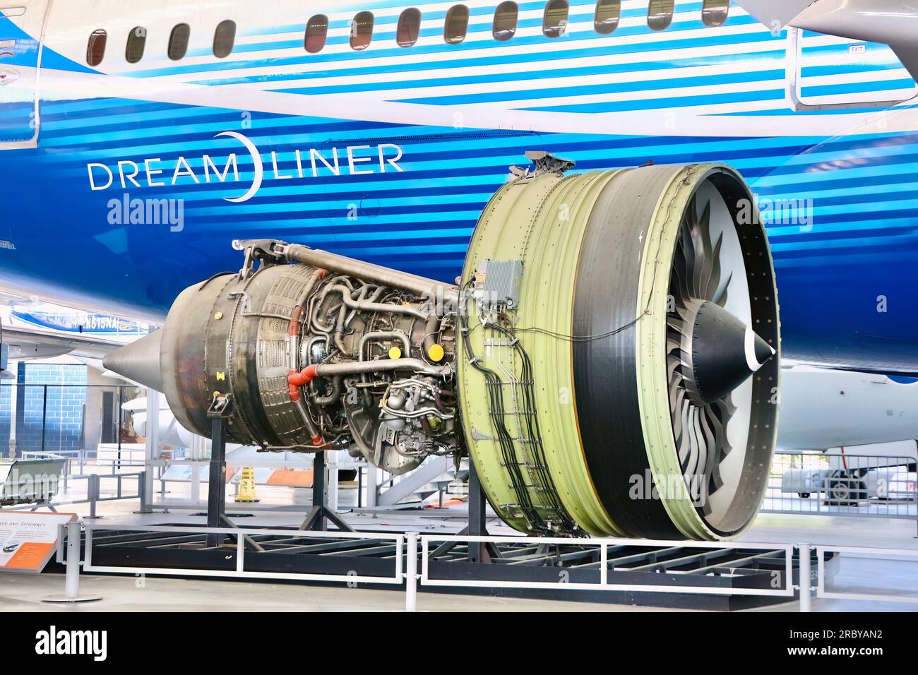 General Electric GE90 high-bypass turbofan aircraft engine on display at The Museum of Flight Seattle Washington State USA Stock Photo