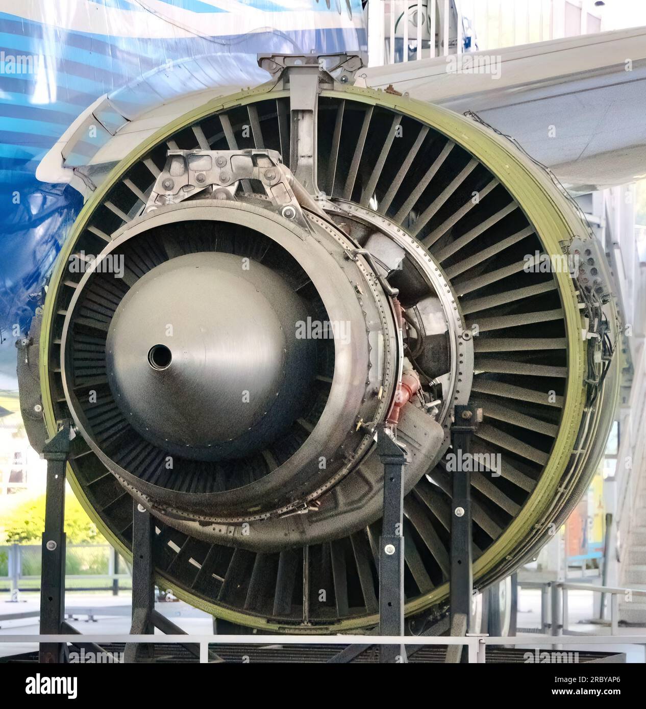 General Electric GE90 high-bypass turbofan aircraft engine on display at The Museum of Flight Seattle Washington State USA Stock Photo