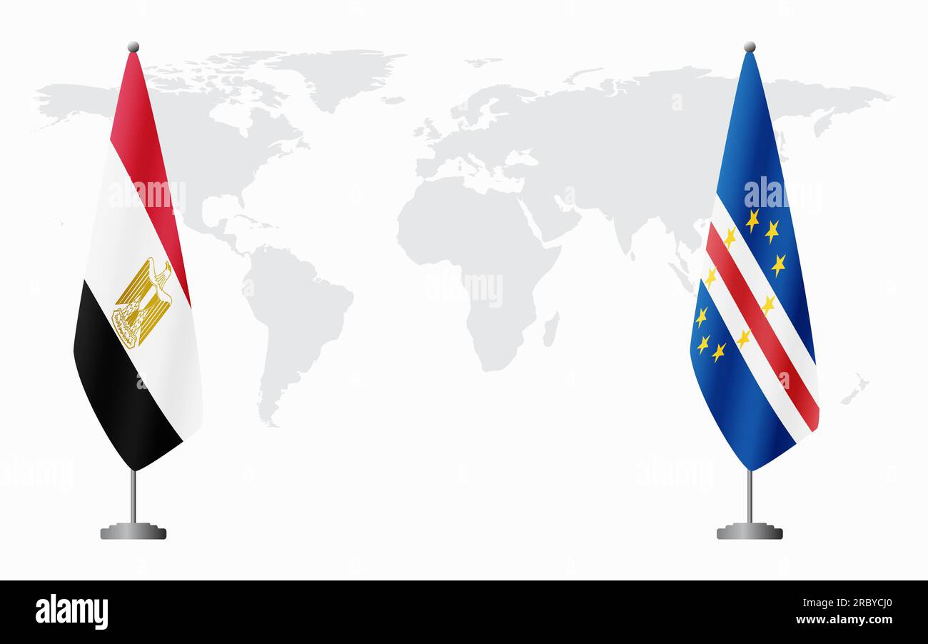 Egypt and Cape Verde flags for official meeting against background of world map. Stock Vector