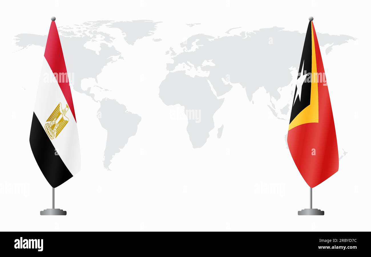 Egypt and Timor-Leste flags for official meeting against background of world map. Stock Vector