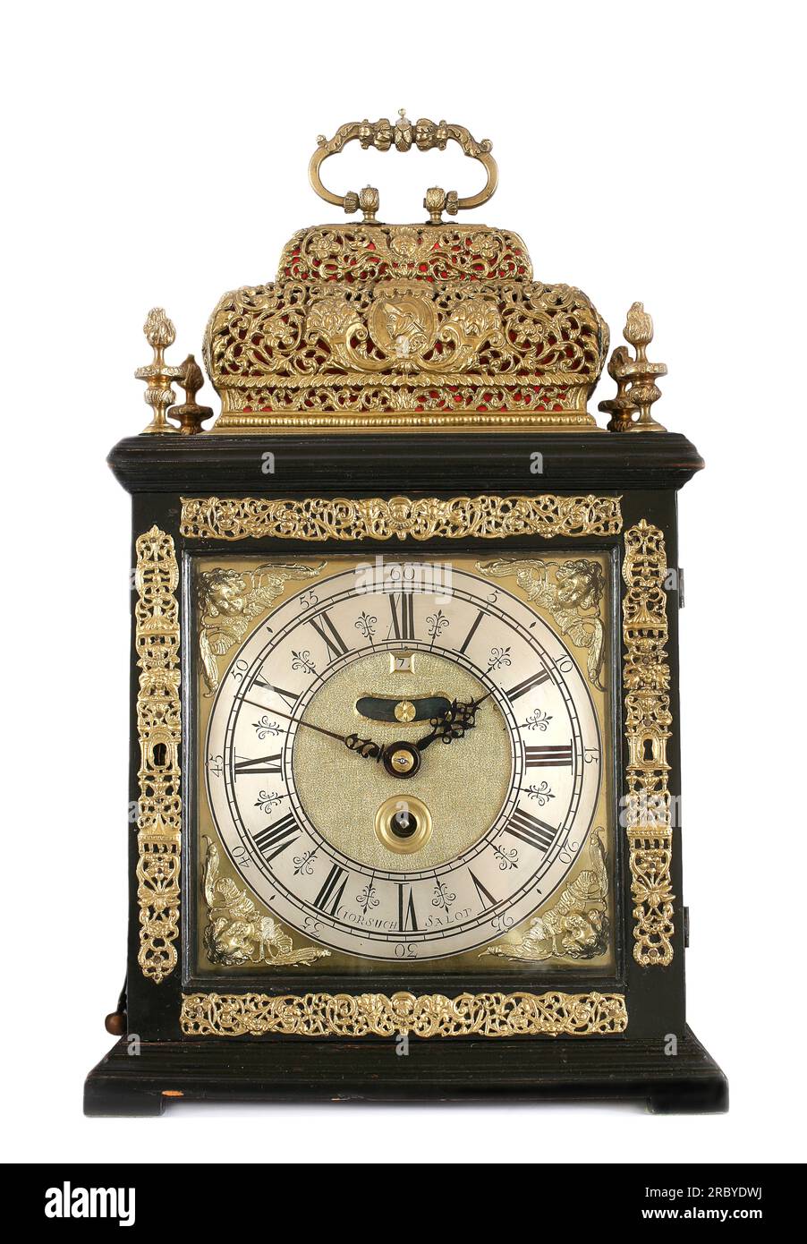 An antique bracket clock with gilded dial by Gorsuch of Salop Stock Photo