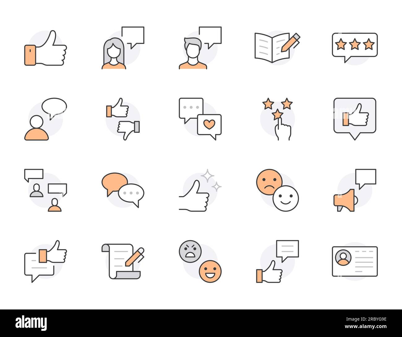 Feedback line icon set. Customer service, user experience, like thimbs ...