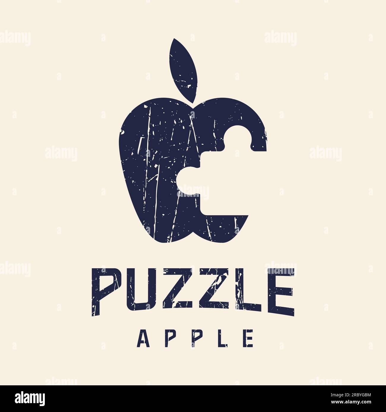 Retro Vintage Logo symbol icon vector illustration graphic design Fruit Apple Puzzle symbol illustration template Stock Vector